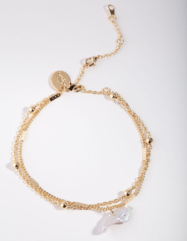 Gold Plated Ball & Pearl Drop Bracelet