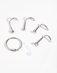 Surgical Steel Mixed Diamante Nose Stud & Ring 6-Pack - link has visual effect only