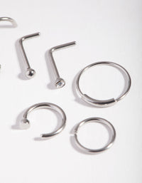 Surgical Steel Rhodium Nail Nose Ring 6-Pack - link has visual effect only
