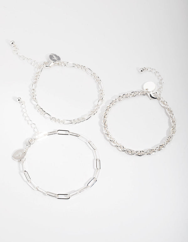 Silver Statement Mixed Chain Pack Bracelet