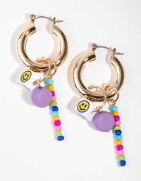 Gold Smiley Dice Beaded Hoop Earrings - link has visual effect only