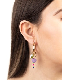 Gold Smiley Dice Beaded Hoop Earrings - link has visual effect only