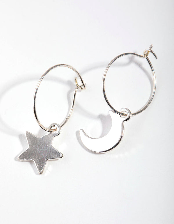 Silver Star Moon Huggie Earrings