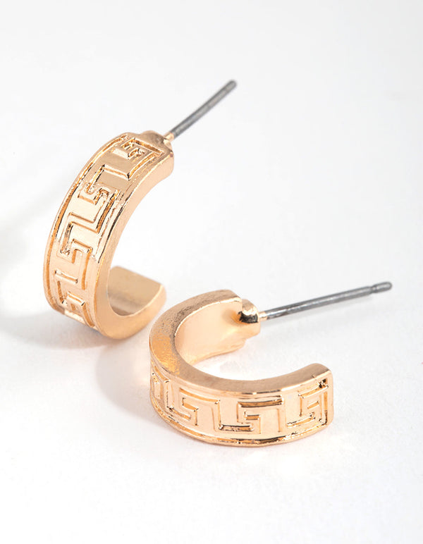 Gold Greek Key Huggie Hoop Earrings