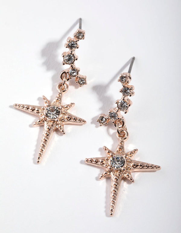 Rose Gold Celestial Diamante Drop Earrings