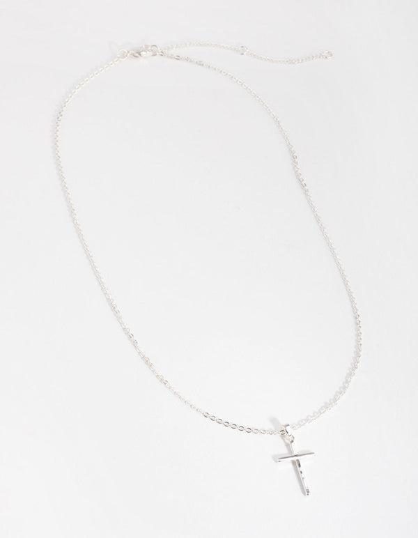 Rhinestone Cross Pendant Necklace (Silver) | Salty Home