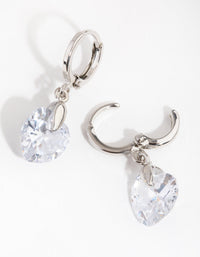 Rhodium Diamond Simulant Heart Huggie Earrings - link has visual effect only