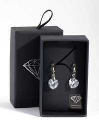 Rhodium Diamond Simulant Heart Huggie Earrings - link has visual effect only