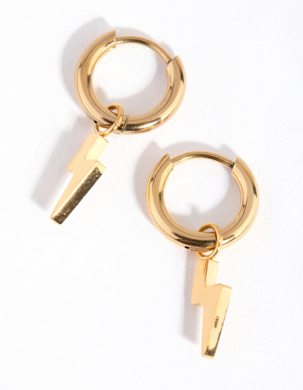 24 Carat Gold Plated Titanium Lightning Huggie Earrings