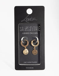 24 Carat Gold Plated Titanium Smile Huggie Earrings - link has visual effect only