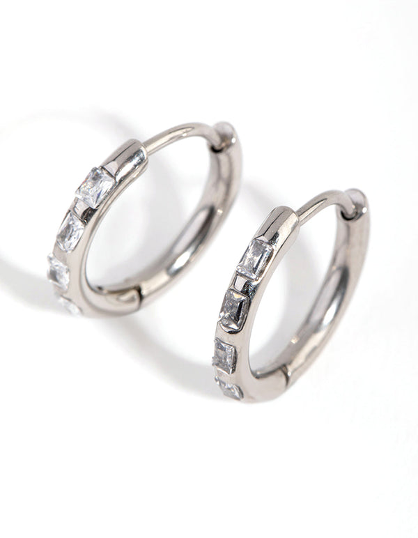 Titanium Diamante Huggie Earrings