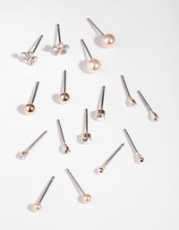 Rose Gold Diamante Flower & Pearl 8-Pack Earring - link has visual effect only