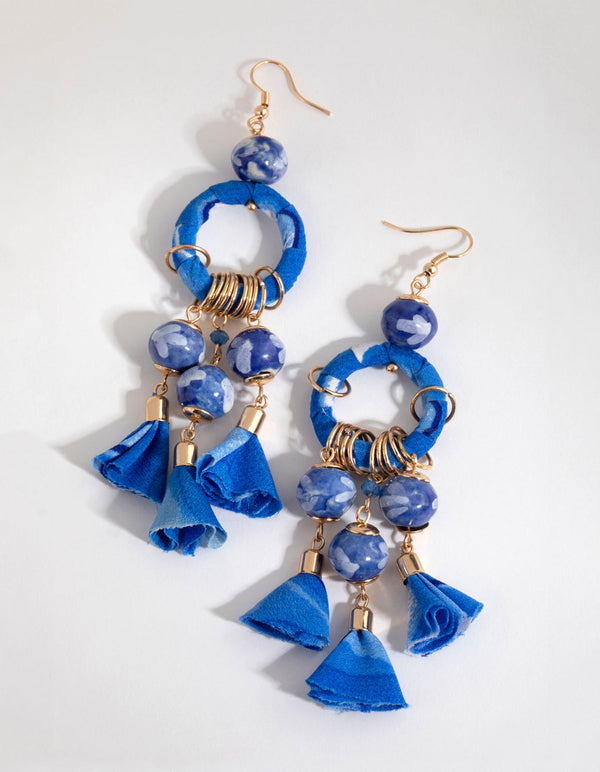 Fabric Wrapped Ball Gathered Earrings