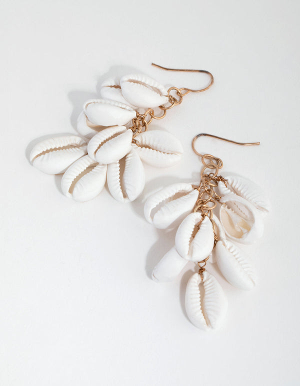 Gold Cluster Cowrie Shell Earrings
