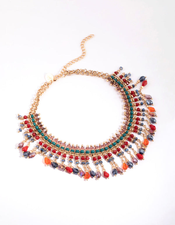 Colourful Facet Bead Row Necklace