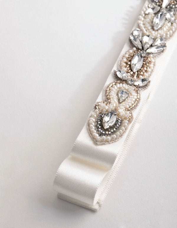 Embossed Beaded Detail Satin Belt