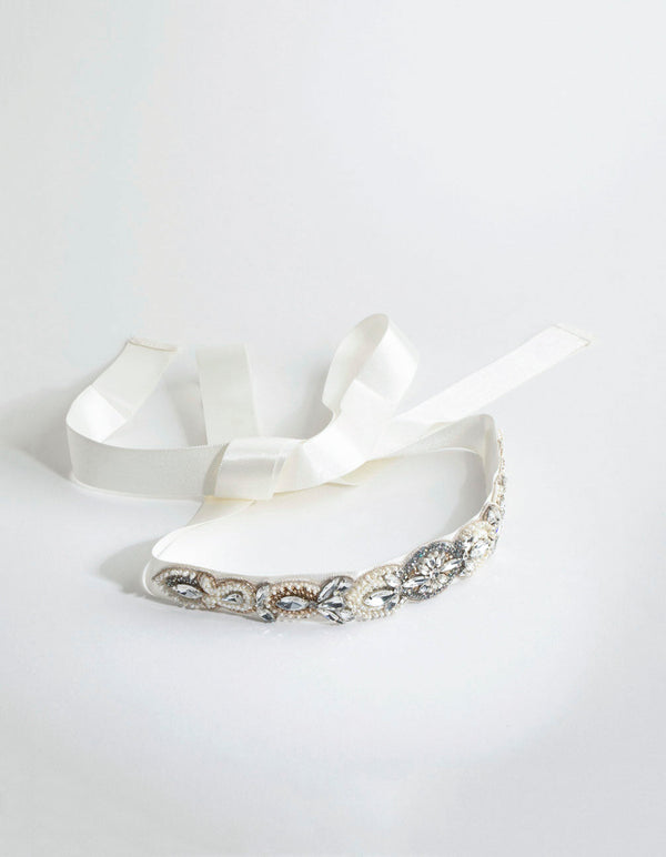 Embossed Beaded Detail Satin Belt