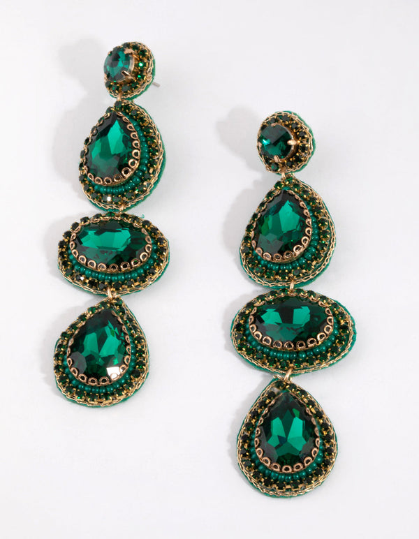 Green Statement Jewel Drop Earrings