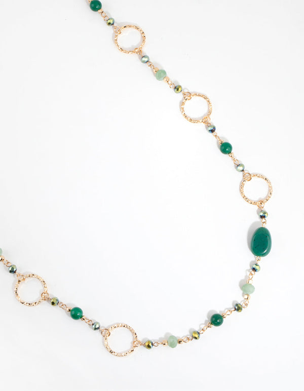 Gold & Green Crater Hoop & Bead Necklace
