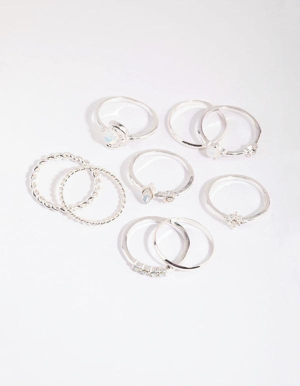 Silver Moonstone Mixed Ring Pack