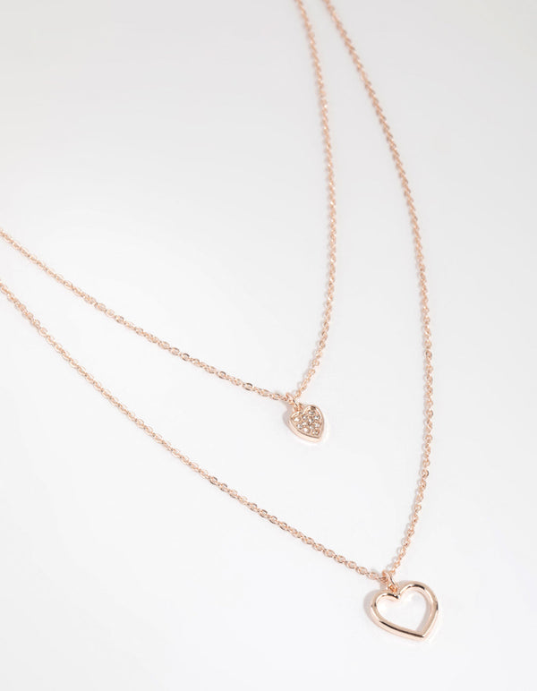 Rose Gold Double Heart Layered Necklace