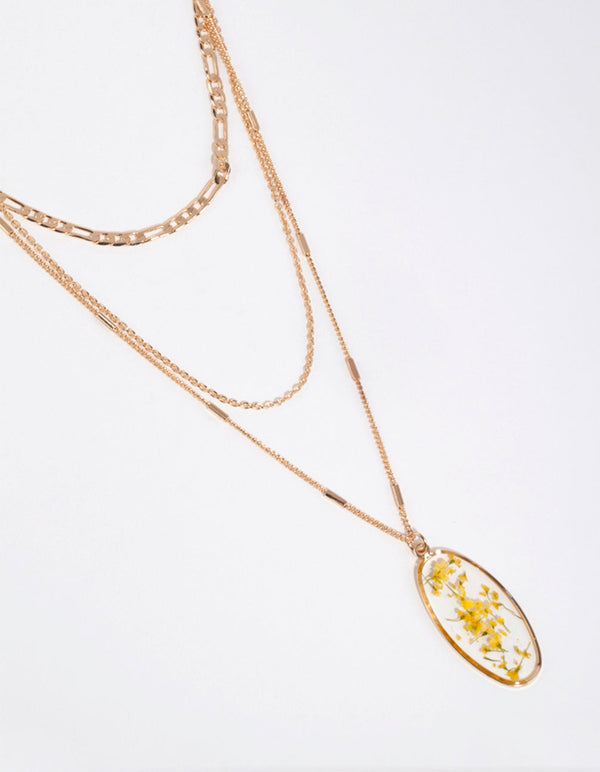 Gold Trapped Flower Layered Necklace