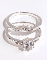 Silver Plated Round Cubic Zirconia Ring Set - link has visual effect only