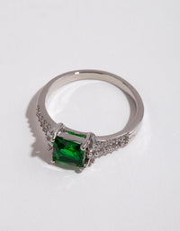 Rhodium Square Emerald Cubic Zirconia Ring - link has visual effect only