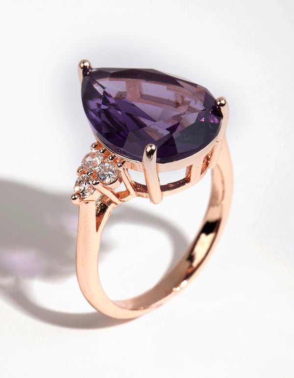 Rose Gold Pear Purple Cubic Zirconia Ring