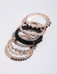 Rose Gold Black Stone Ring 4-Pack - link has visual effect only
