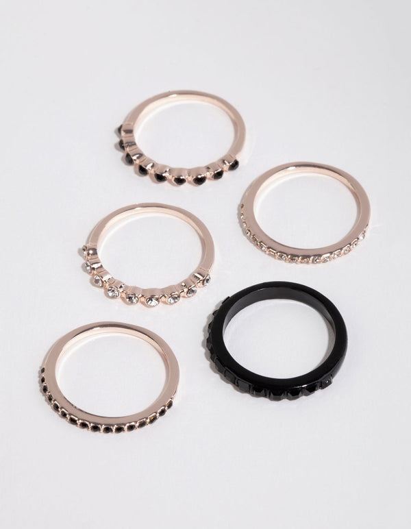 Rose Gold Black Stone Ring 4-Pack