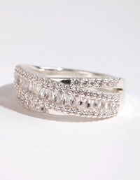 Silver Plated Cubic Zirconia Crossover Baguette Ring - link has visual effect only