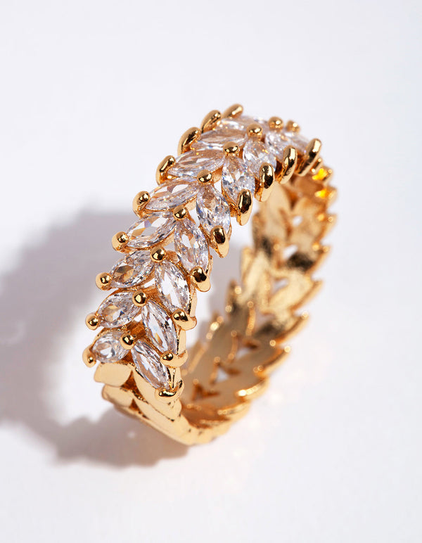 Gold Plated Navette Cubic Zirconia Layered Ring