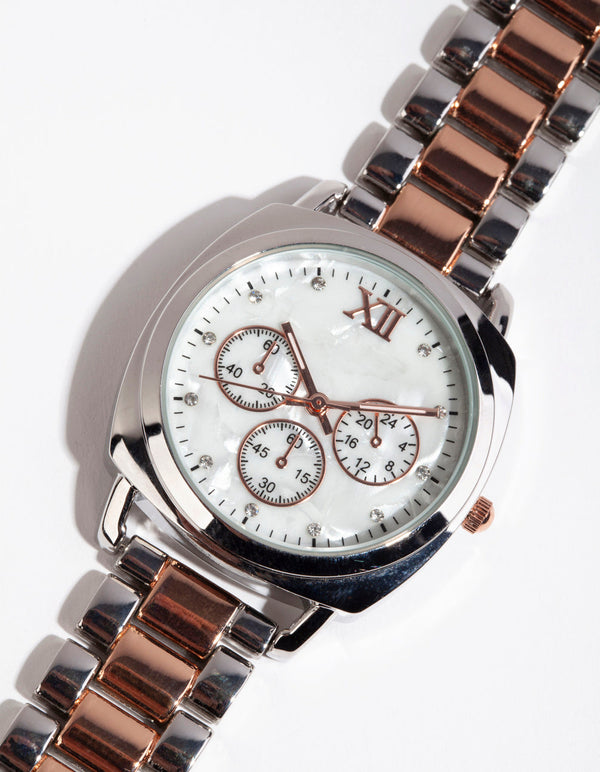 Silver Mix Metal Chain Link Watch