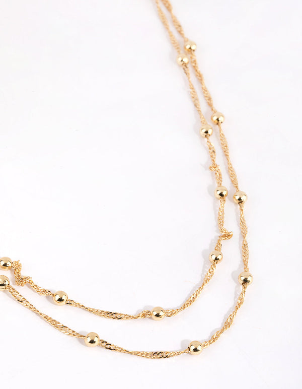 Gold Plated Ball & Twist Chain Necklace Set