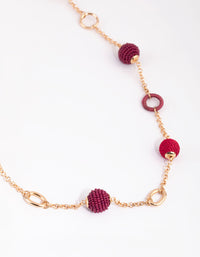 Gold & Pink Seed Beed Thread Wapped Long Necklace - link has visual effect only