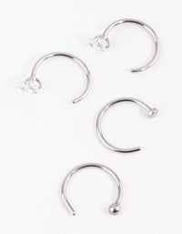 Surgical Steel Rhodium Martini Set Dia Nose Ring 4-Pack - link has visual effect only