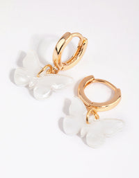 Gold & White Acrylic Butterfly Huggie Earrings - link has visual effect only