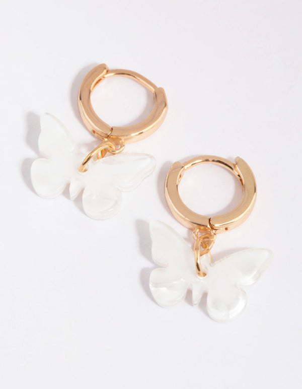 Gold & White Acrylic Butterfly Huggie Earrings