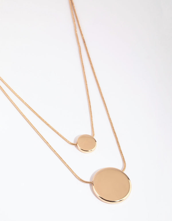 Gold Circle Disc Layered Necklace