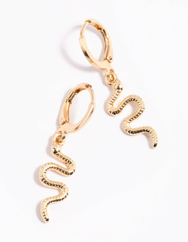 Gold Snake Charm Huggie Earrings