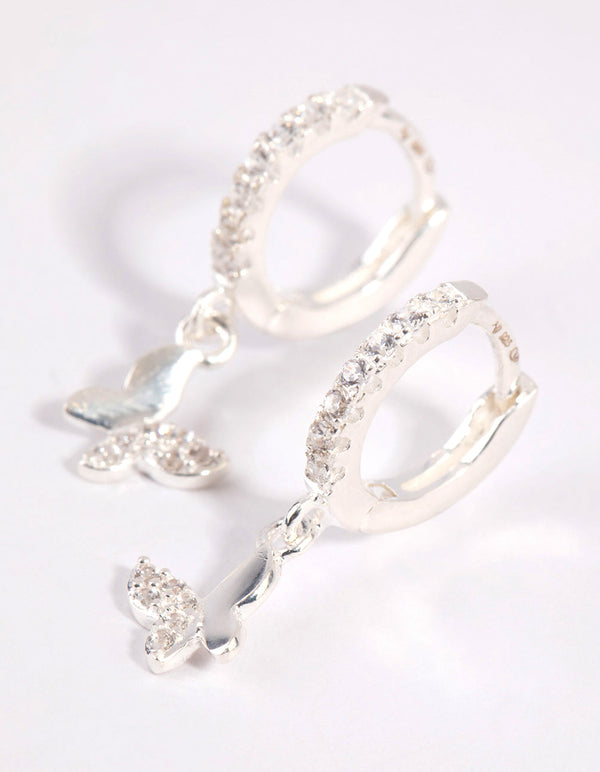 Sterling Silver Diamante Butterfly Huggie Earrings