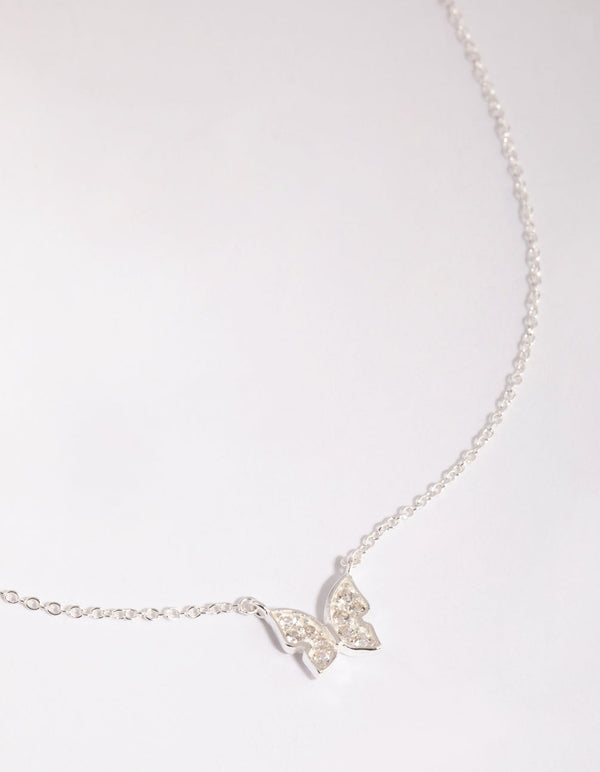 Sterling Silver Pave Butterfly Necklace