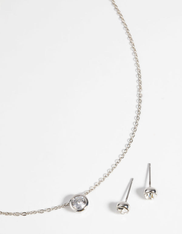 Silver Diamante Pendant Necklace & Earring Set