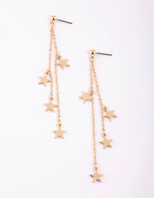 Gold Hanging Stars Drop Earrings