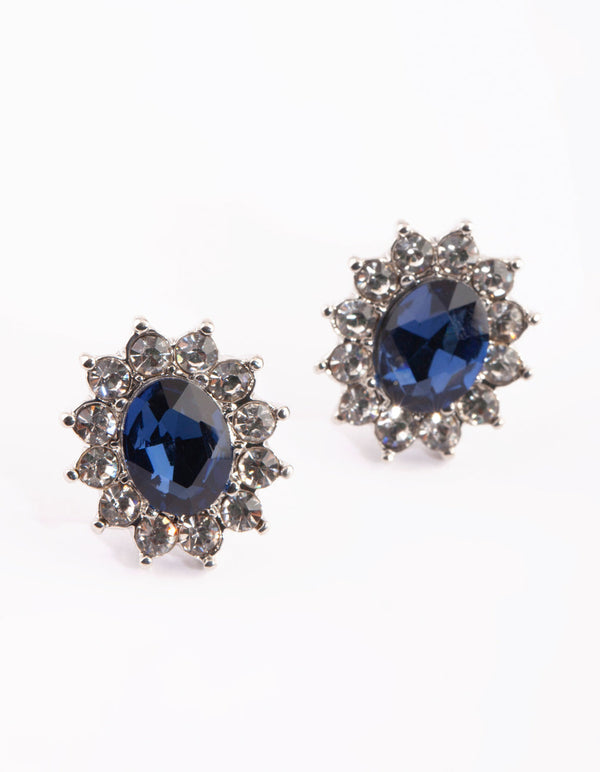 Blue Oval Stud Earrings