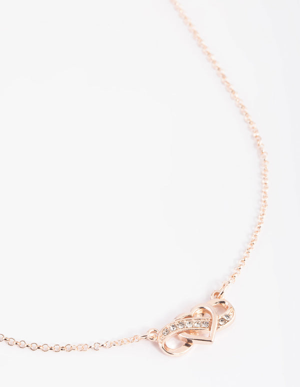 Rose Gold Diamante Infinity Heart Necklace