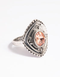 Gunmetal Oval Ring with Pink Stone - link has visual effect only