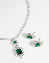 Vintage Emerald Diamond Simulant Necklace & Earrings Set - link has visual effect only