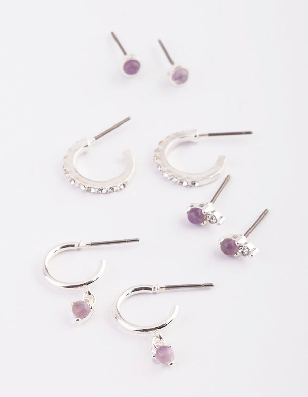 Silver Earring Stack Pack with Amethyst
